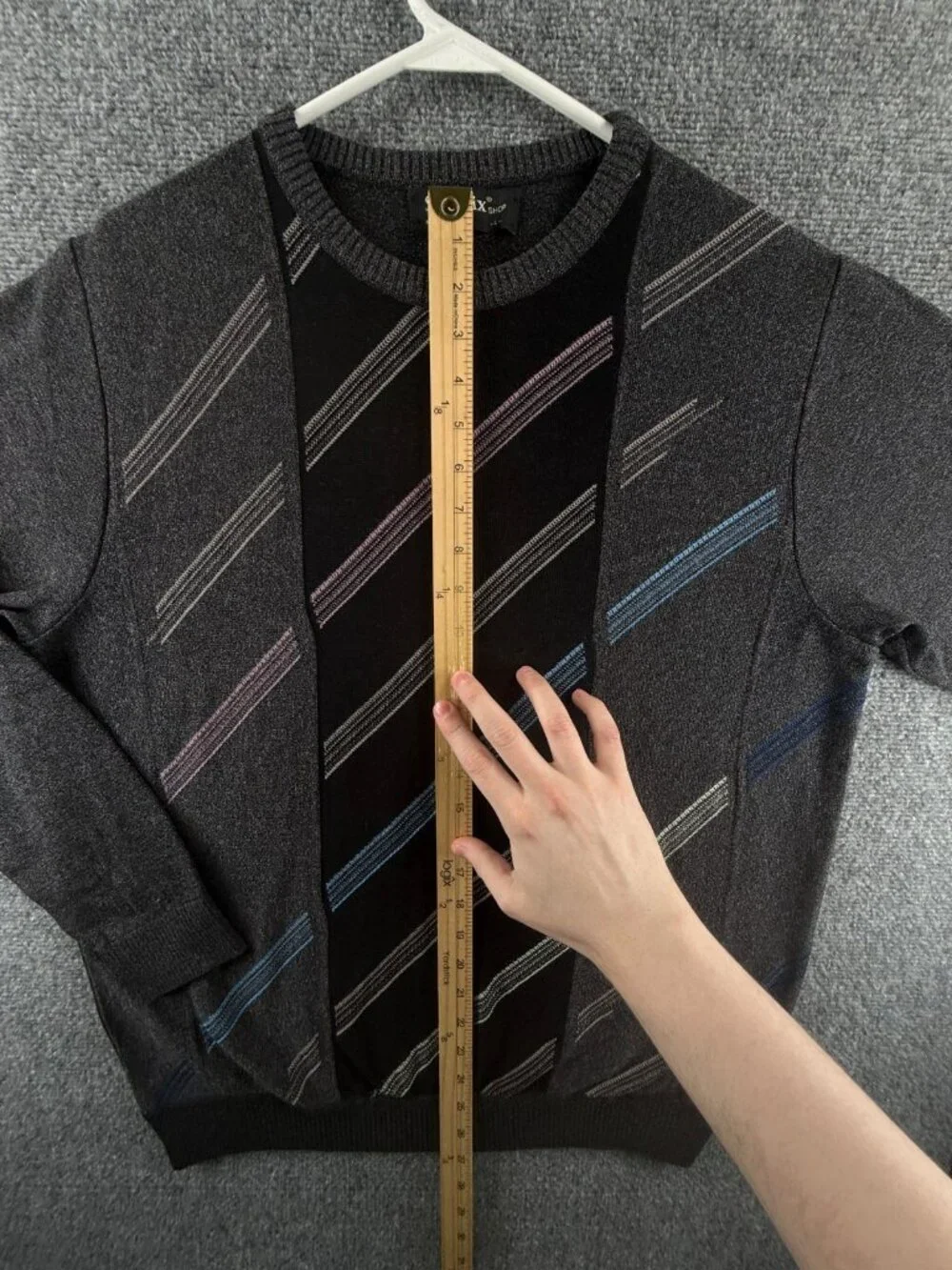 NWOT NOS St. Croix Gray Black Sweater 90s Large USA Cotton Blend Diagonal Stripe